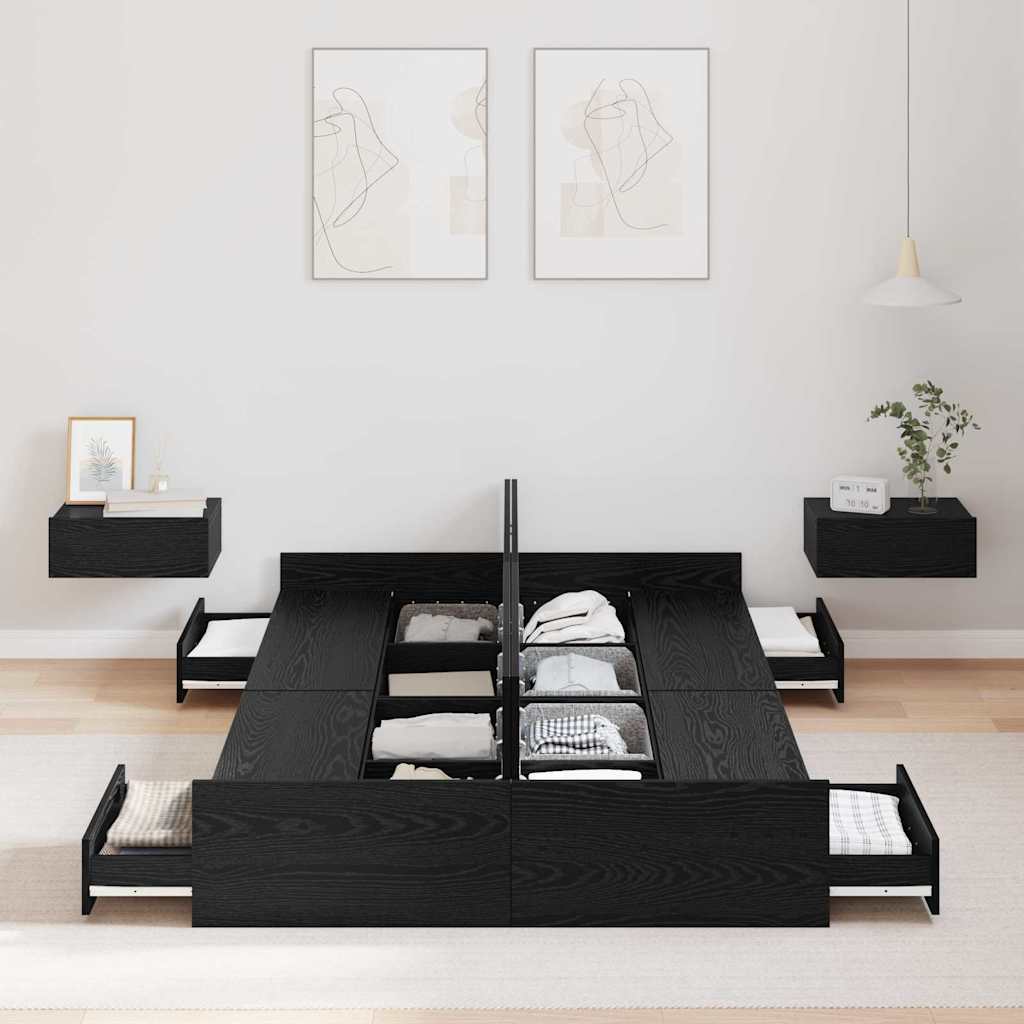 Struttura letto con contenitore Rovere Nero 120 x 190 cm