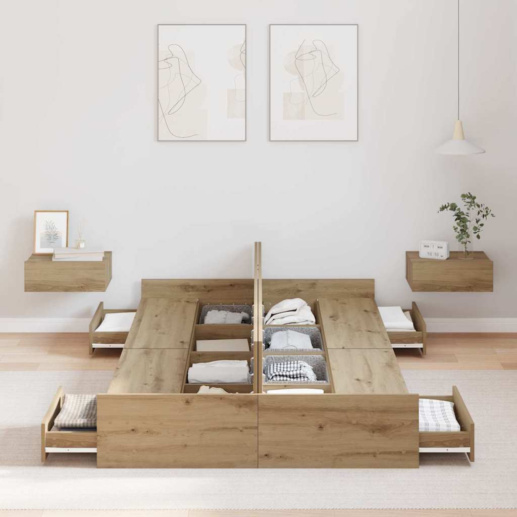 Struttura letto con contenitore Rovere artigianale 120 x 190 cm