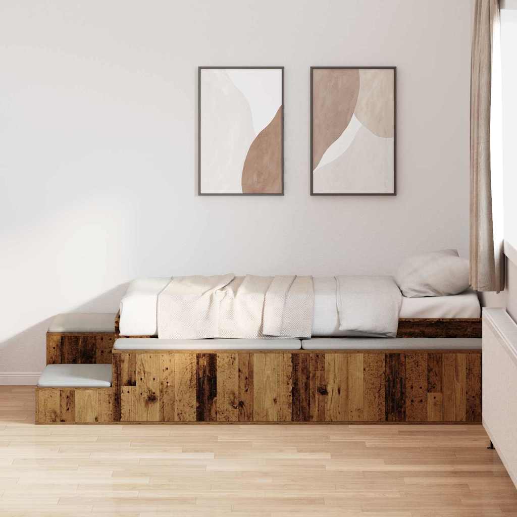 Struttura letto con contenitore con archiviazione Legno vecchio