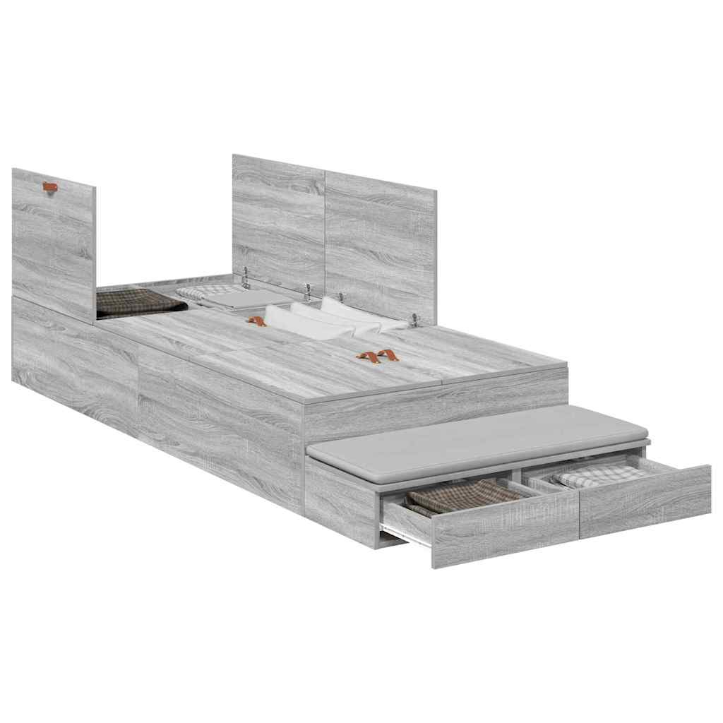 Struttura letto con contenitore Grigio Sonoma 90 cm | homemem39