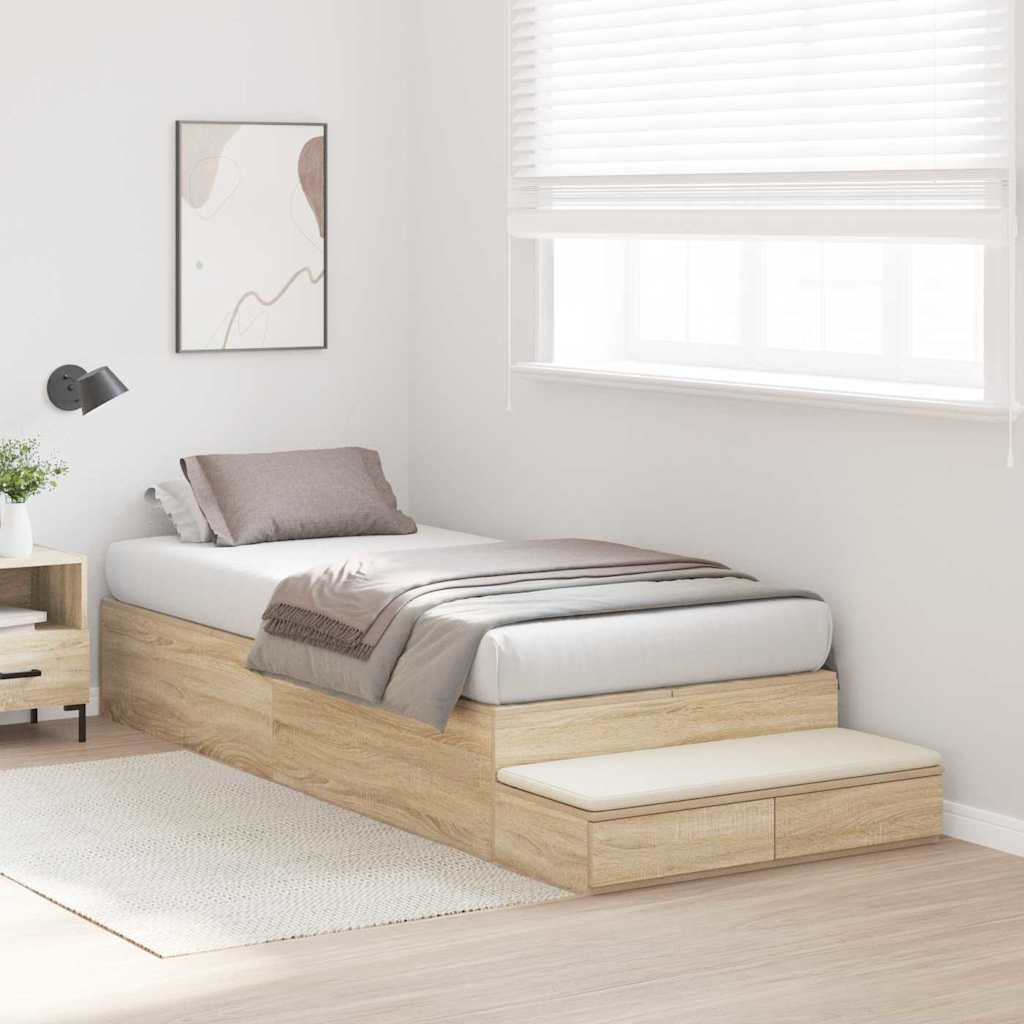 Struttura letto con contenitore Rovere Sonoma 100 cm