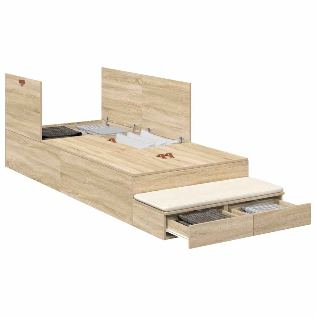 Struttura letto con contenitore Rovere Sonoma 100 cm