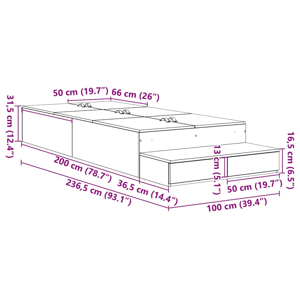 Struttura letto con contenitore Rovere Sonoma 100 cm | homemem39