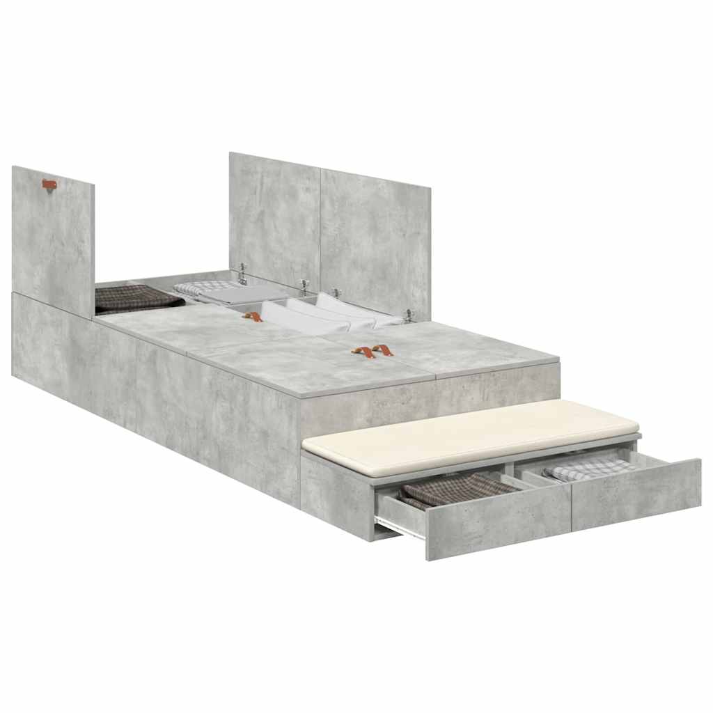 Struttura letto con contenitore Grigio cemento 100 cm