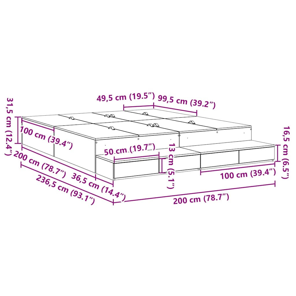 Struttura letto con contenitore Bianco 200 cm Legno multistrato