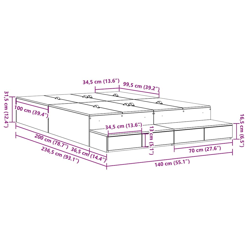 Struttura letto con contenitore Bianco 140 cm Legno multistrato | homemem39