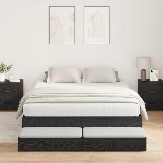 Struttura letto con contenitore con cassetto Rovere nero - homemem39