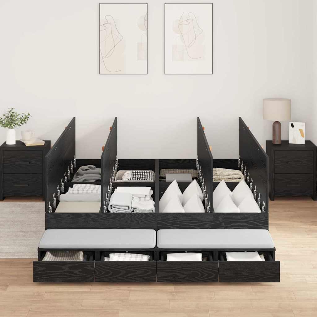 Struttura letto con contenitore con cassetto Rovere nero - homemem39
