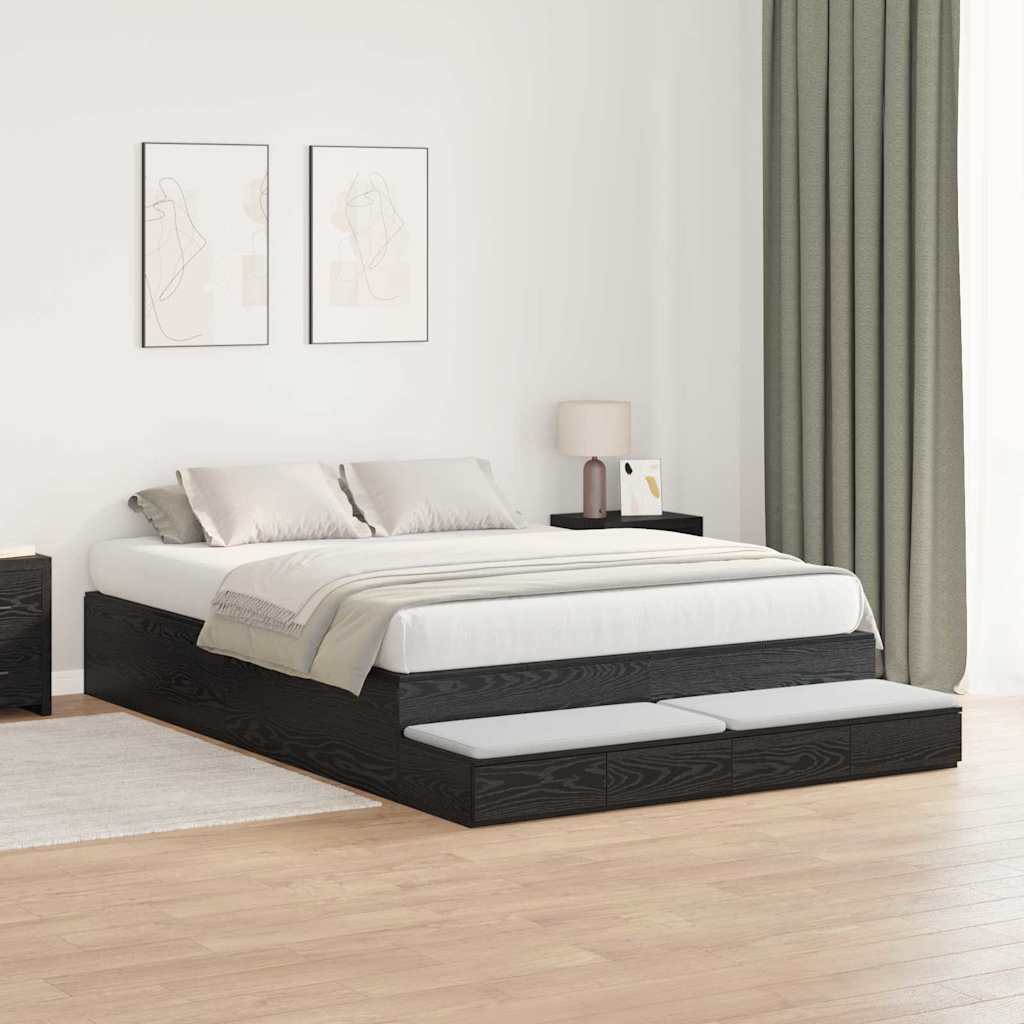 Struttura letto con contenitore con cassetto Rovere Nero 150 cm