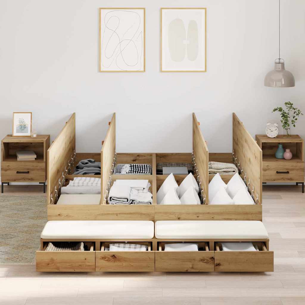 Struttura letto con contenitore Rovere artigianale 150 cm | homemem39