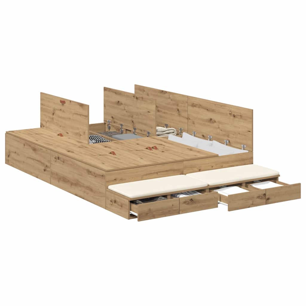 Struttura letto con contenitore Rovere artigianale 150 cm | homemem39