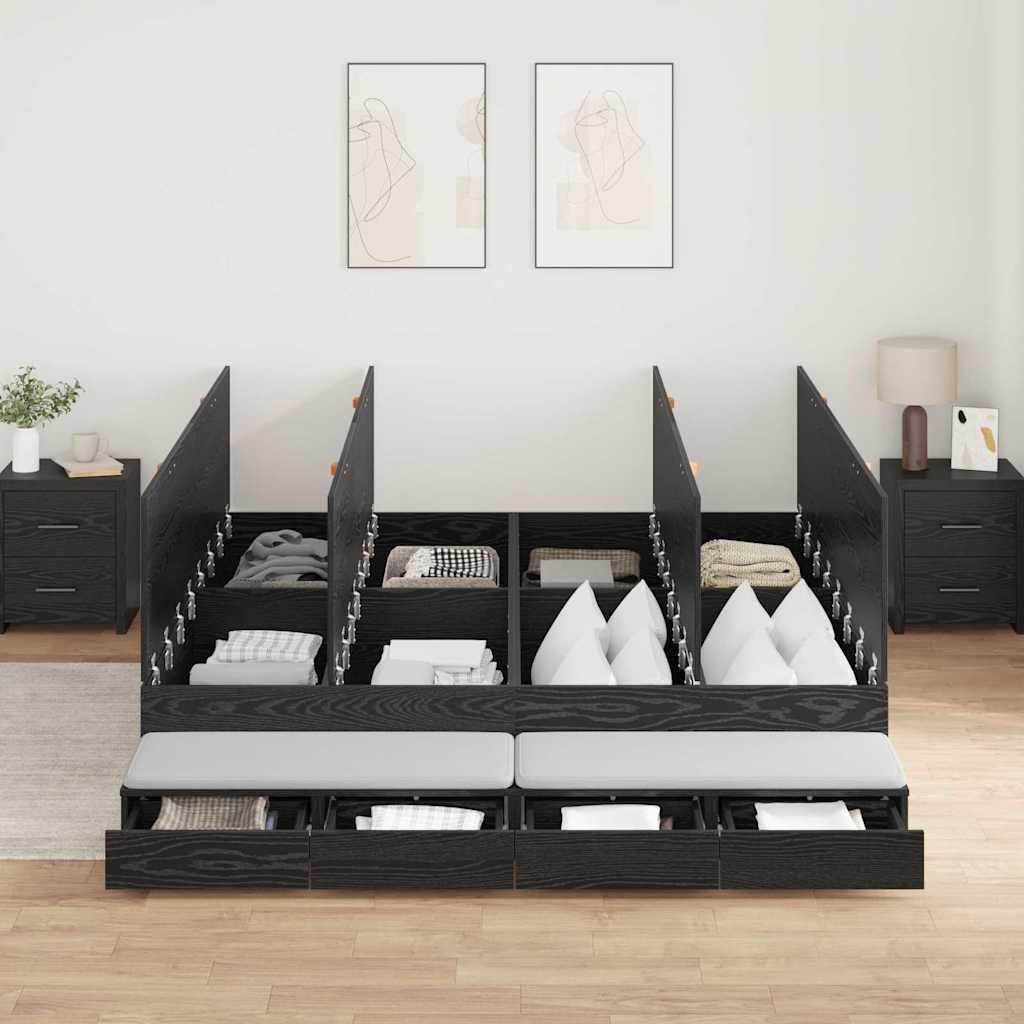Struttura letto con contenitore con cassetto Rovere nero - homemem39