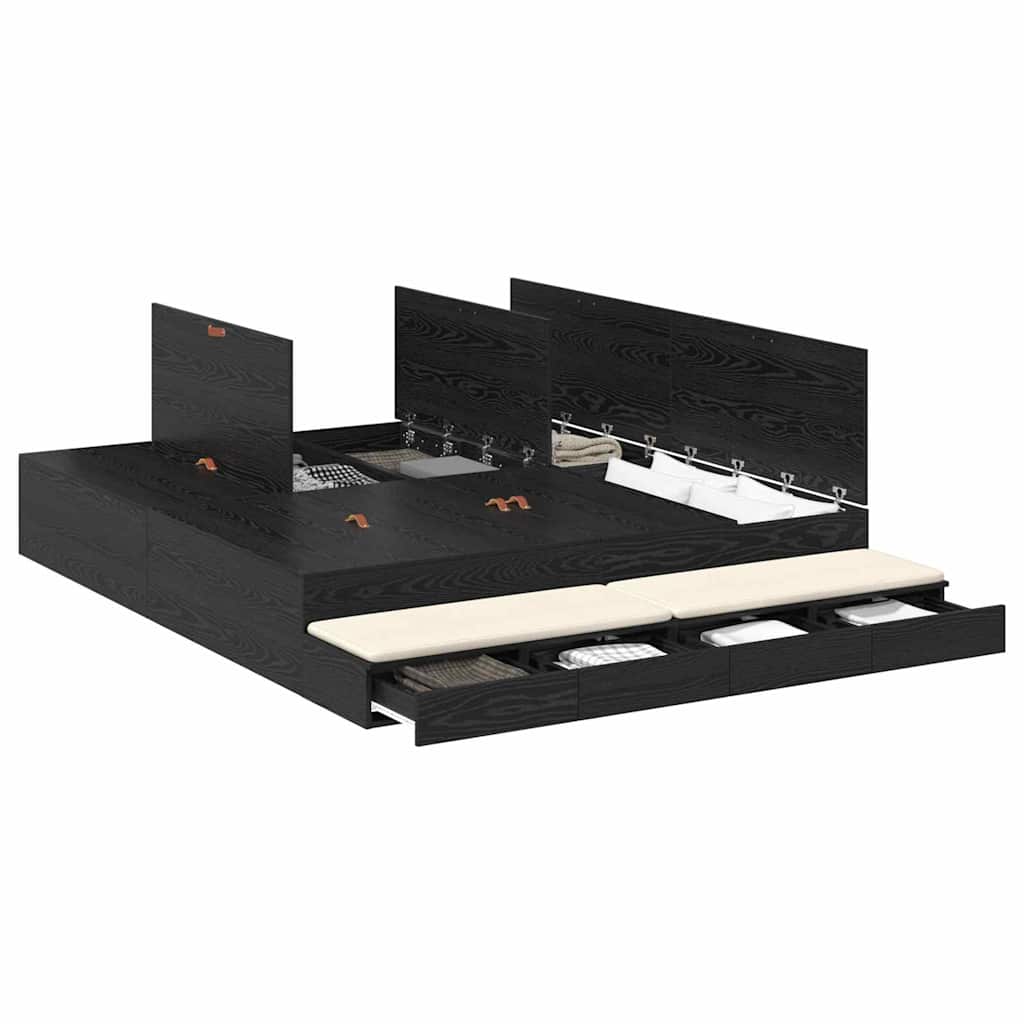 Struttura letto con contenitore con cassetto Rovere nero - homemem39