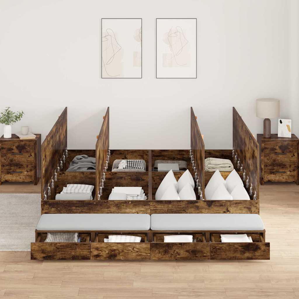 Struttura letto con contenitore con cassetto Rovere fumé - homemem39