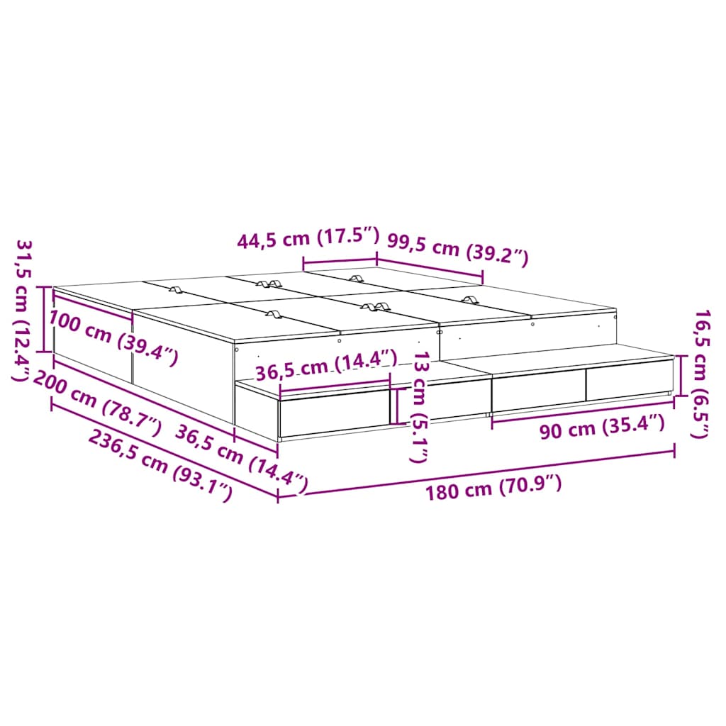 Struttura letto con contenitore con cassetto Rovere fumé - homemem39
