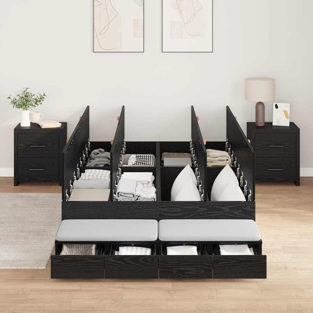 Struttura letto con contenitore con cassetto Rovere nero - homemem39