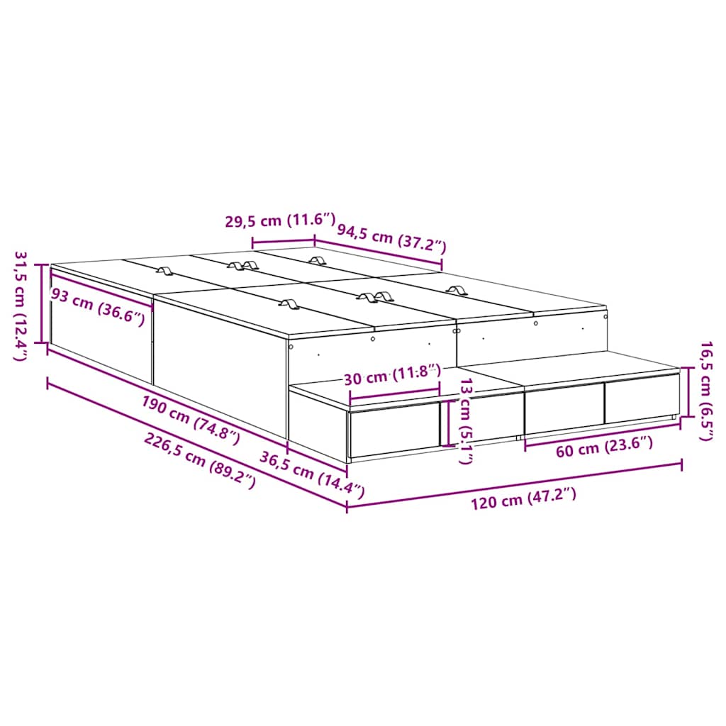 Struttura letto con contenitore con cassetto Rovere Sonoma - homemem39