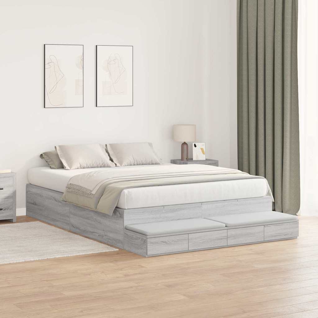 Struttura letto con contenitore con cassetto Grigio sonoma - homemem39