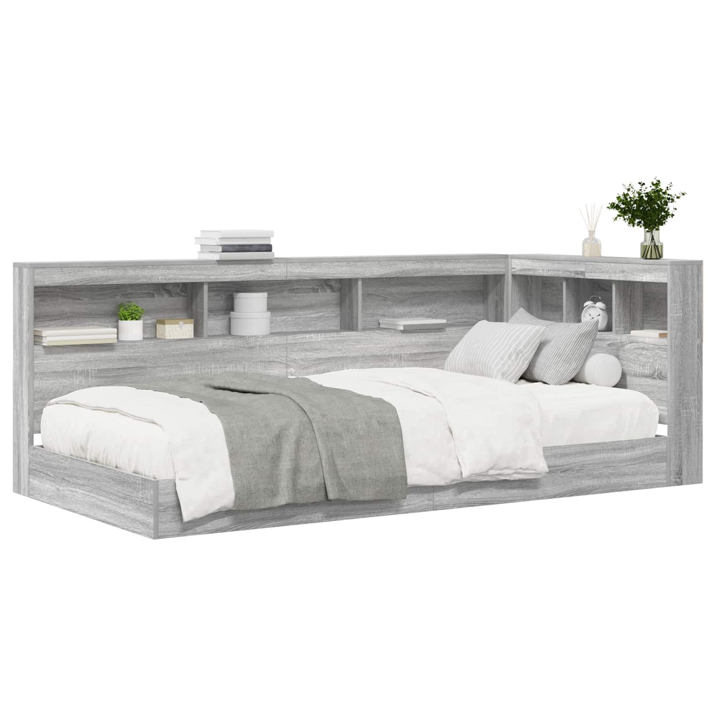 Letto Libreria Grigio sonoma 100 x 200 cm Legno multistrato | homemem39