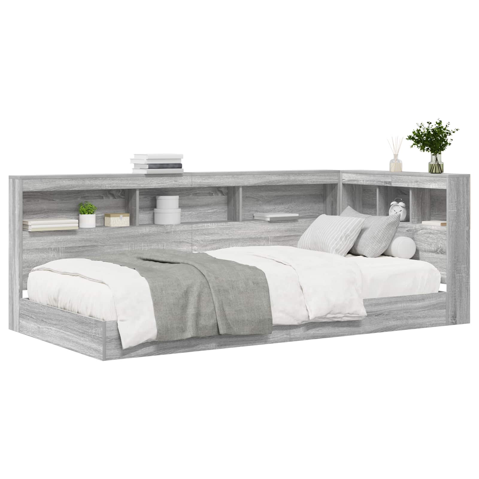 Letto Libreria Grigio sonoma 100 x 200 cm Legno multistrato | homemem39