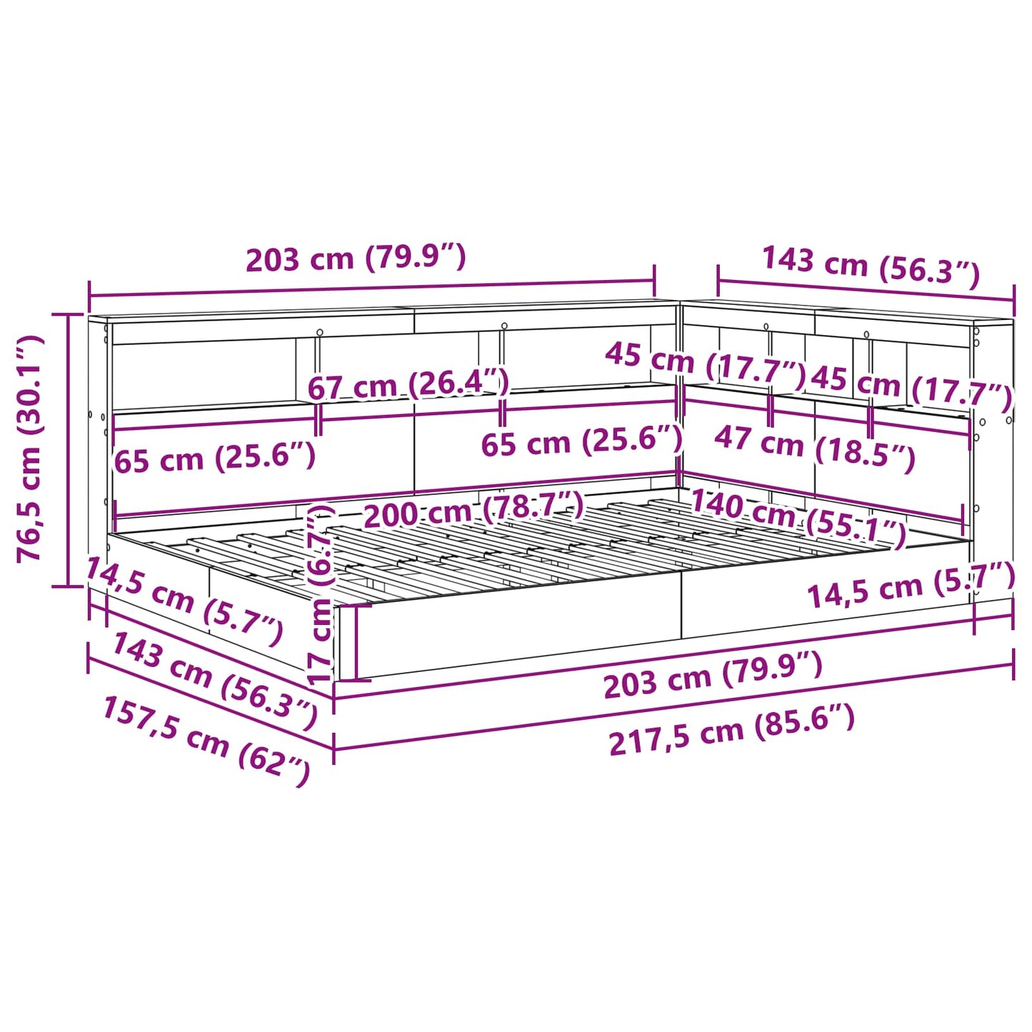 Letto Libreria Bianco 140 x 200 cm Legno multistrato | homemem39