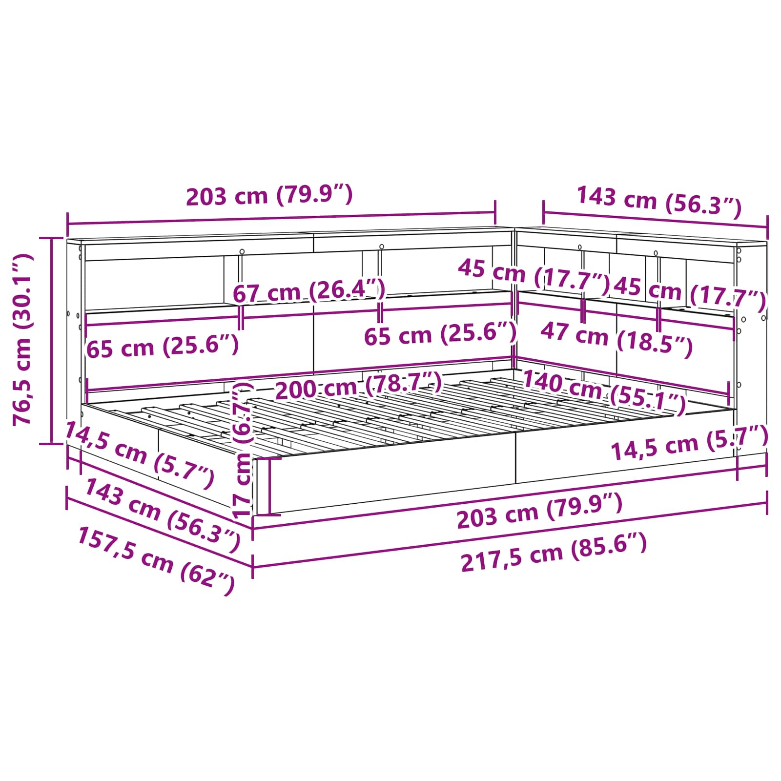 Letto Libreria Bianco 140 x 200 cm Legno multistrato | homemem39