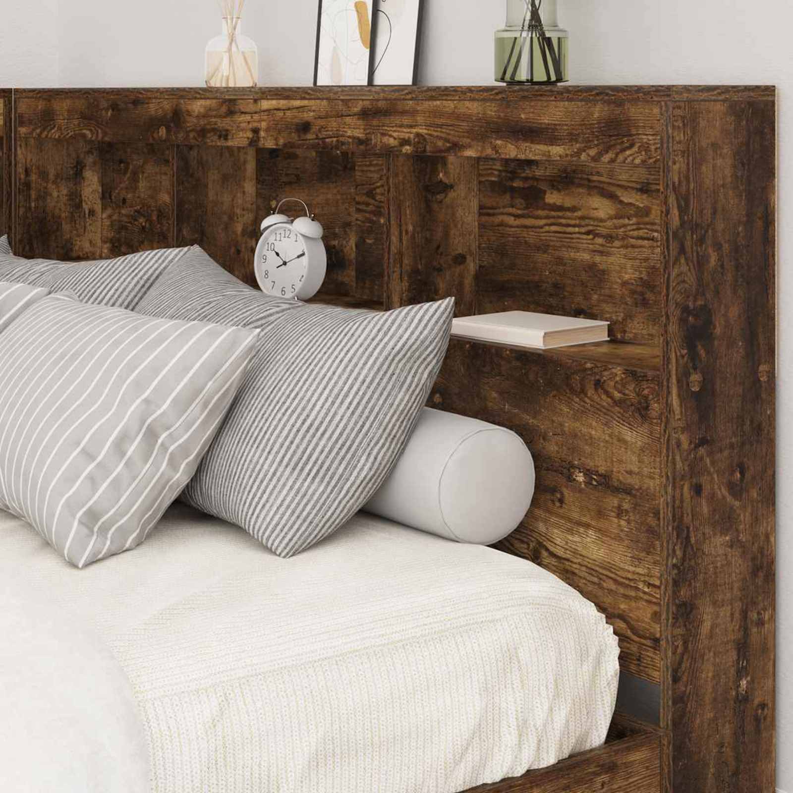 Letto Libreria Rovere fumo 140 x 200 cm Legno multistrato | homemem39