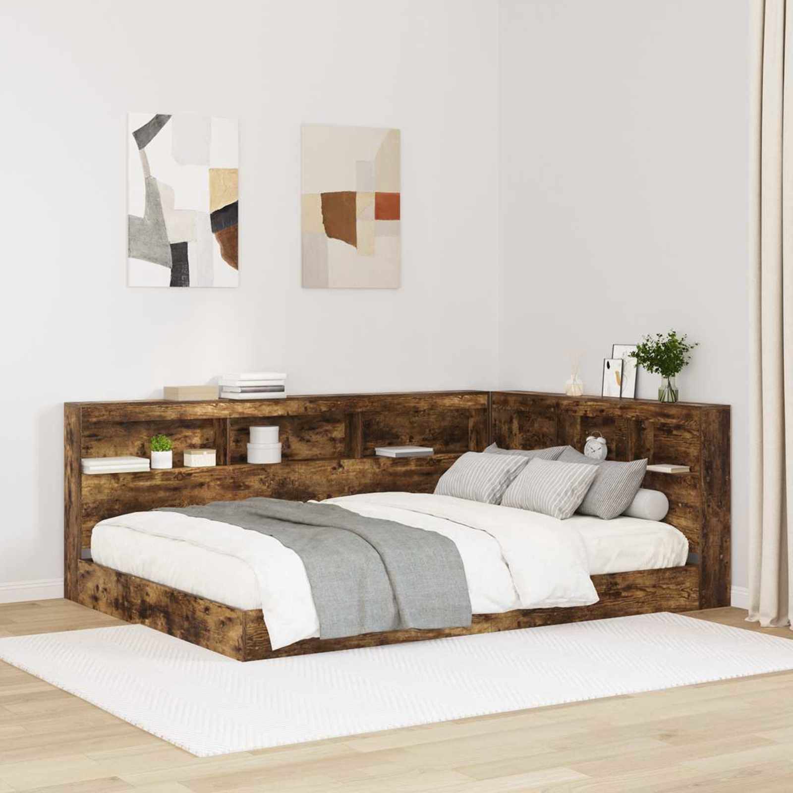 Letto Libreria Rovere fumo 140 x 200 cm Legno multistrato | homemem39