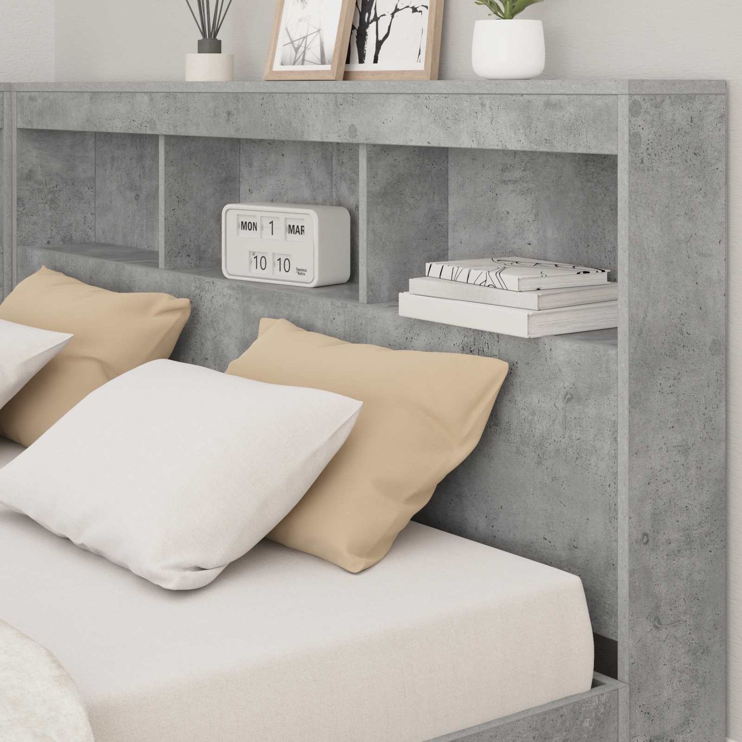 Letto Libreria Grigio cemento 160 x 200 cm Legno multistrato | homemem39