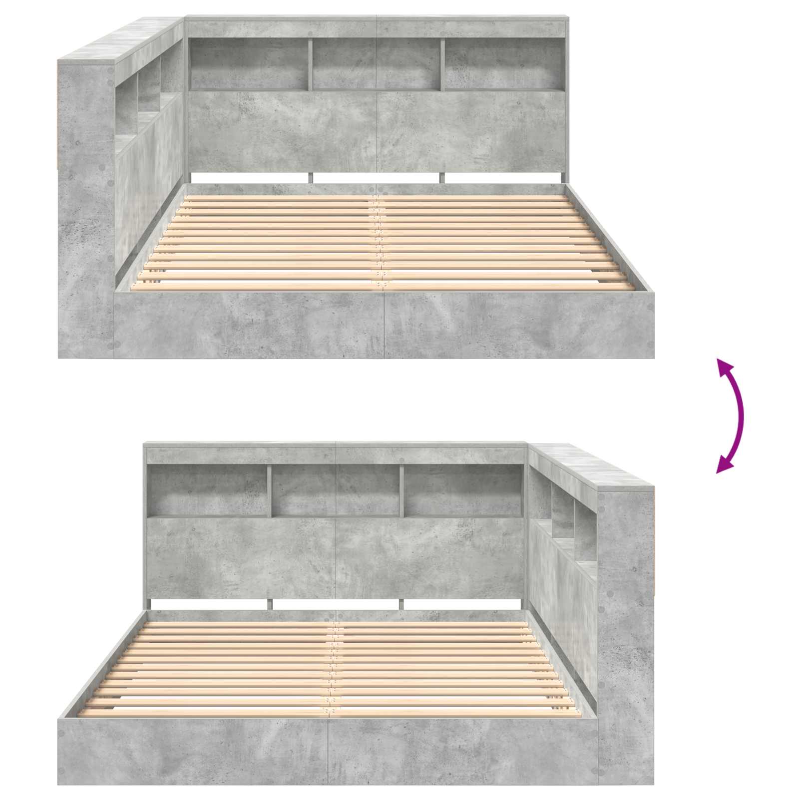 Letto Libreria Grigio cemento 160 x 200 cm Legno multistrato | homemem39