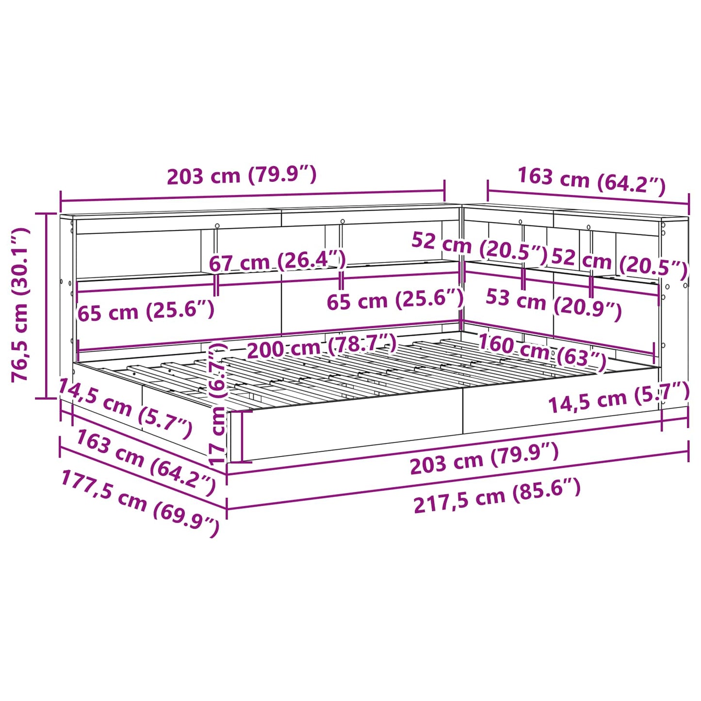 Letto Libreria Grigio cemento 160 x 200 cm Legno multistrato | homemem39