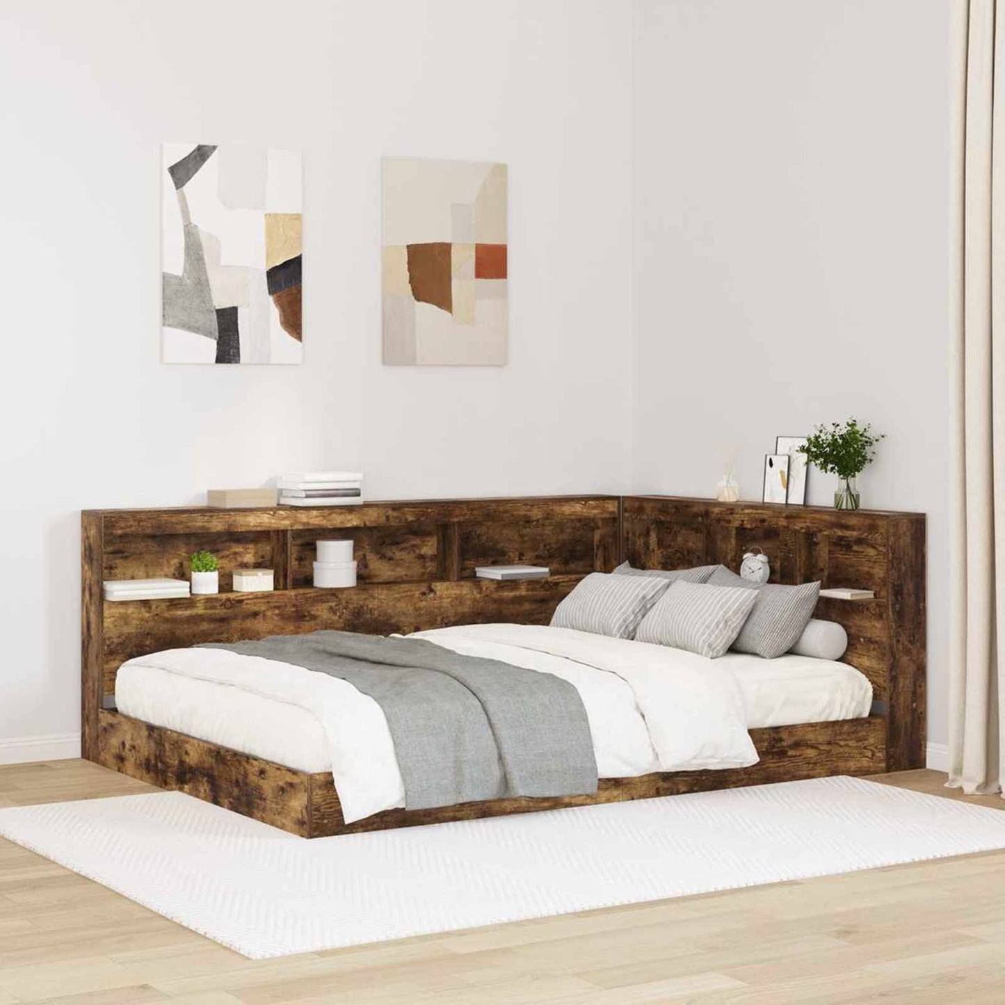 Letto Libreria Rovere fumo 160 x 200 cm Legno multistrato