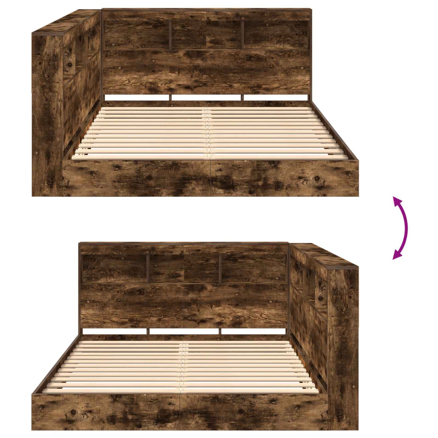 Letto Libreria Rovere fumo 160 x 200 cm Legno multistrato