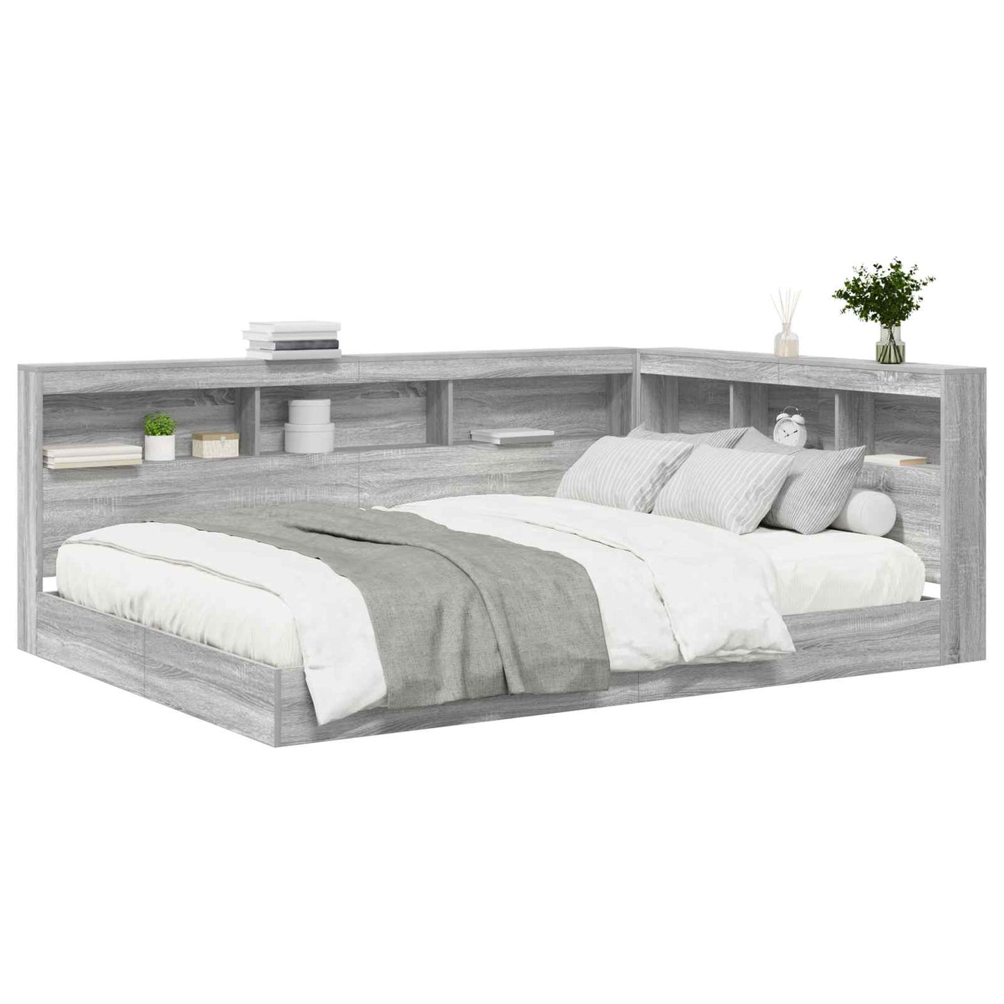 Letto Libreria Grigio sonoma 160 x 200 cm Legno multistrato | homemem39