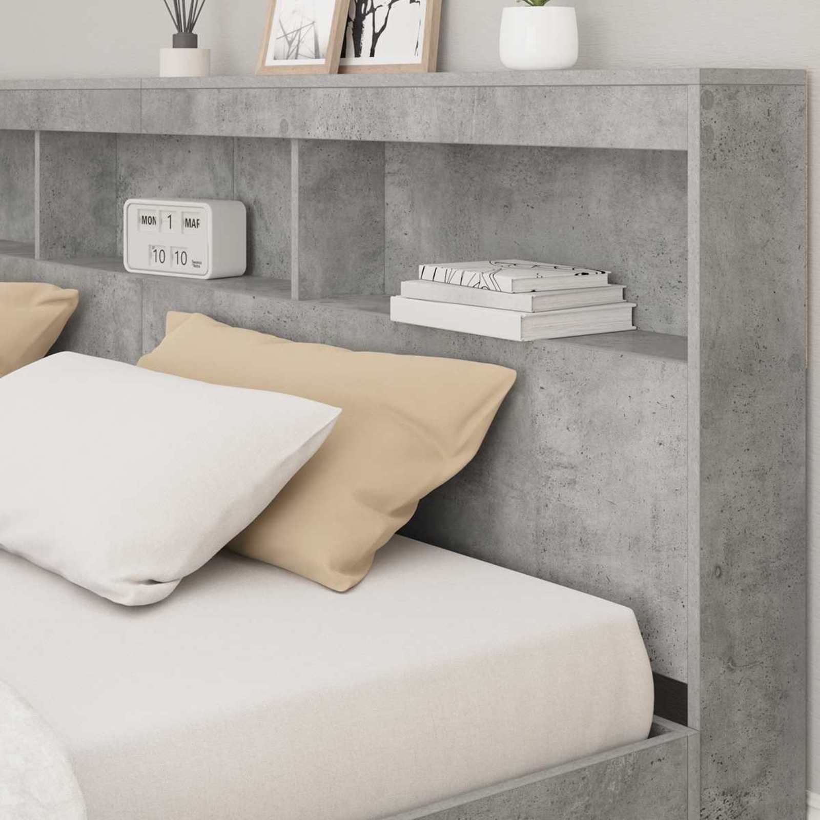 Letto Libreria Grigio cemento 180 x 200 cm Legno multistrato | homemem39