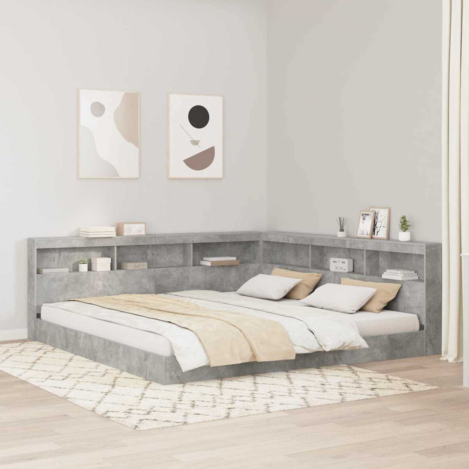 Letto Libreria Grigio cemento 180 x 200 cm Legno multistrato | homemem39