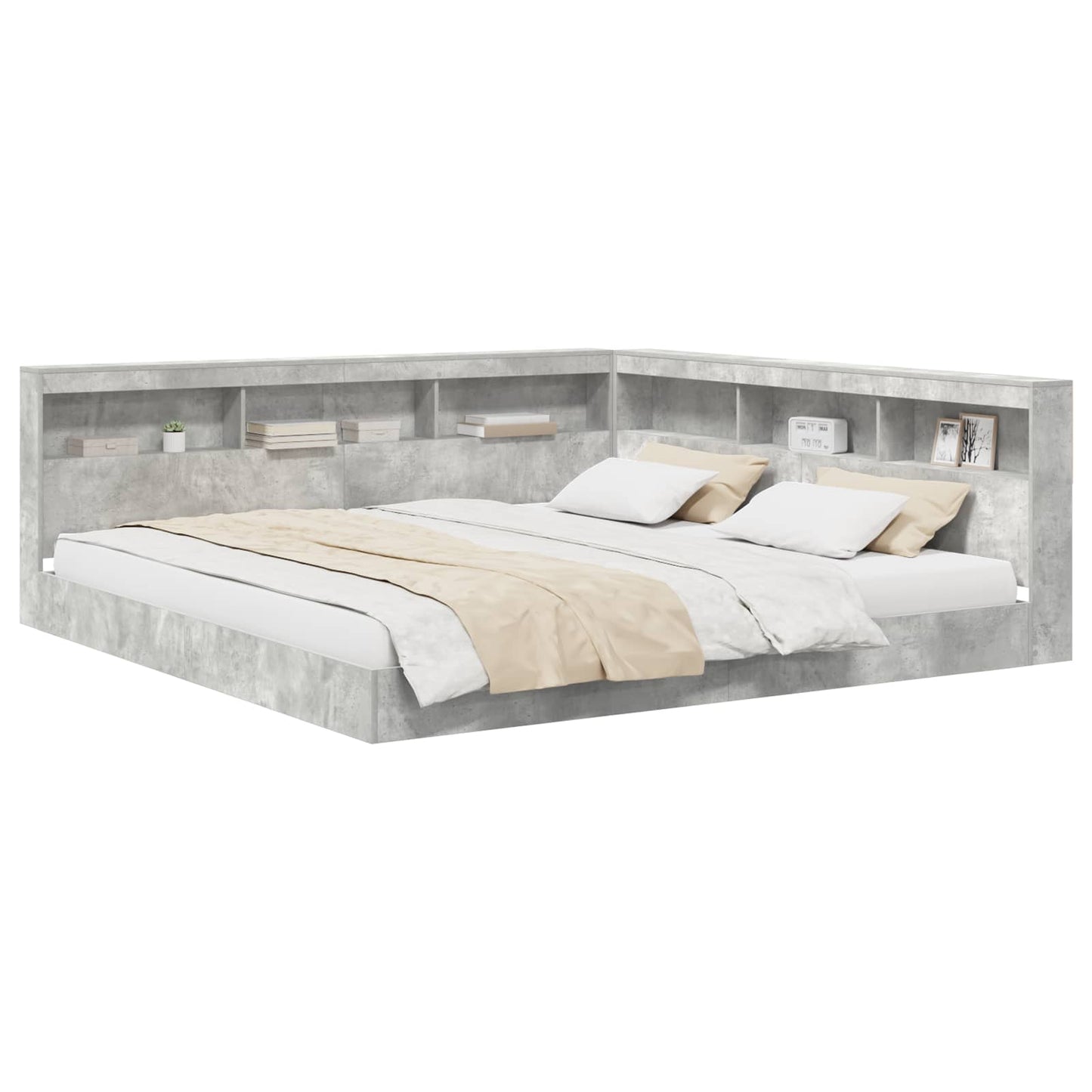 Letto Libreria Grigio cemento 180 x 200 cm Legno multistrato | homemem39