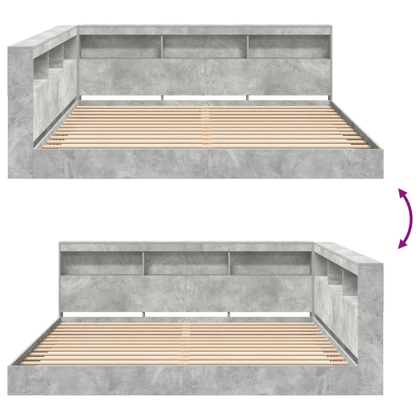 Letto Libreria Grigio cemento 180 x 200 cm Legno multistrato | homemem39