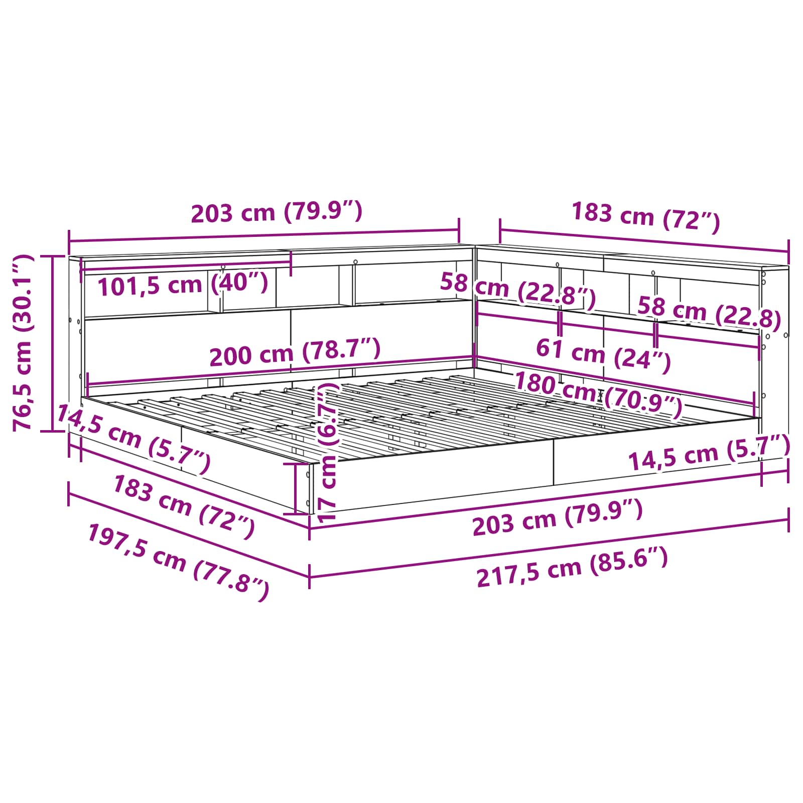 Letto Libreria Grigio cemento 180 x 200 cm Legno multistrato | homemem39