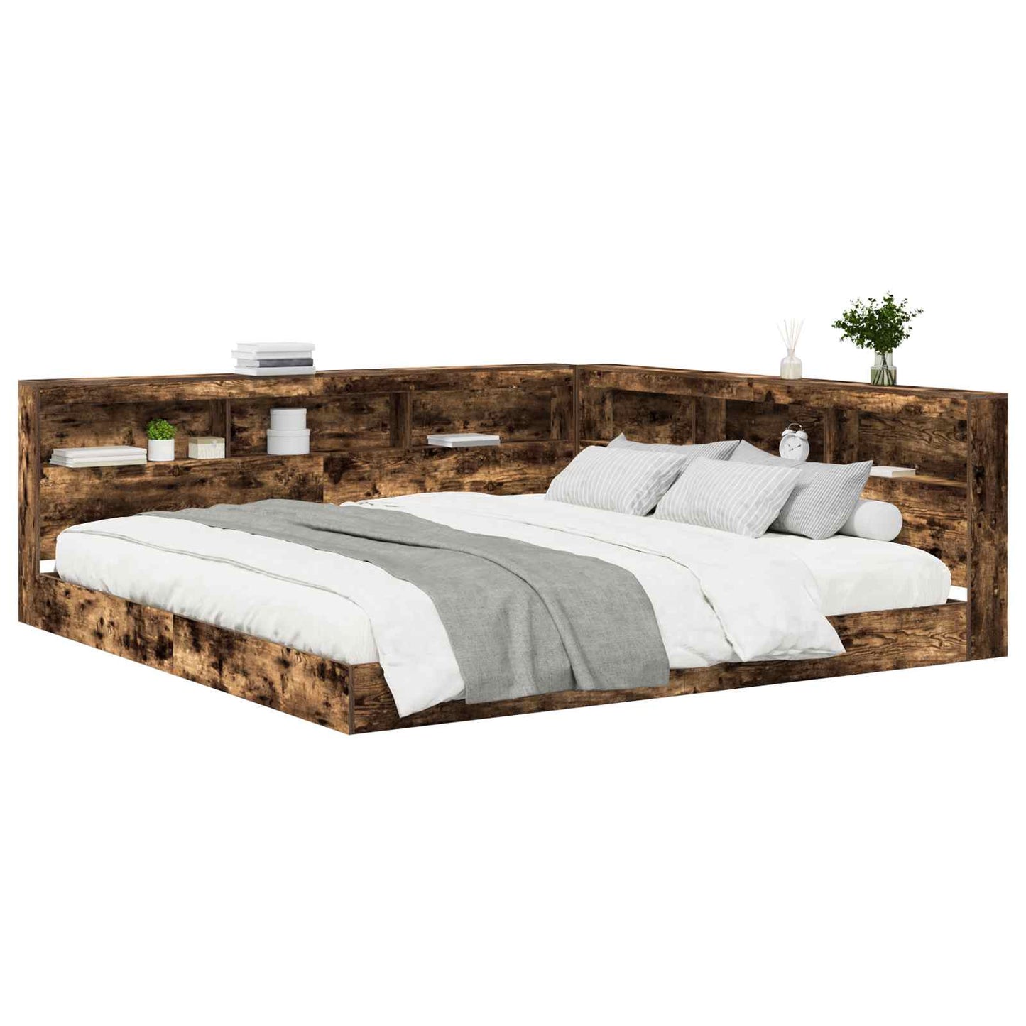 Letto Libreria Rovere fumo 180 x 200 cm Legno multistrato