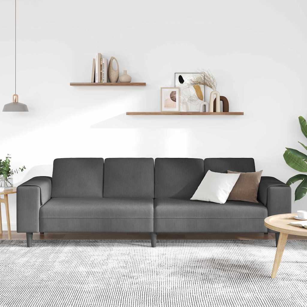 Divano Grigio scuro 250 x 77 x 76 cm Tessuto in Cords | homemem39