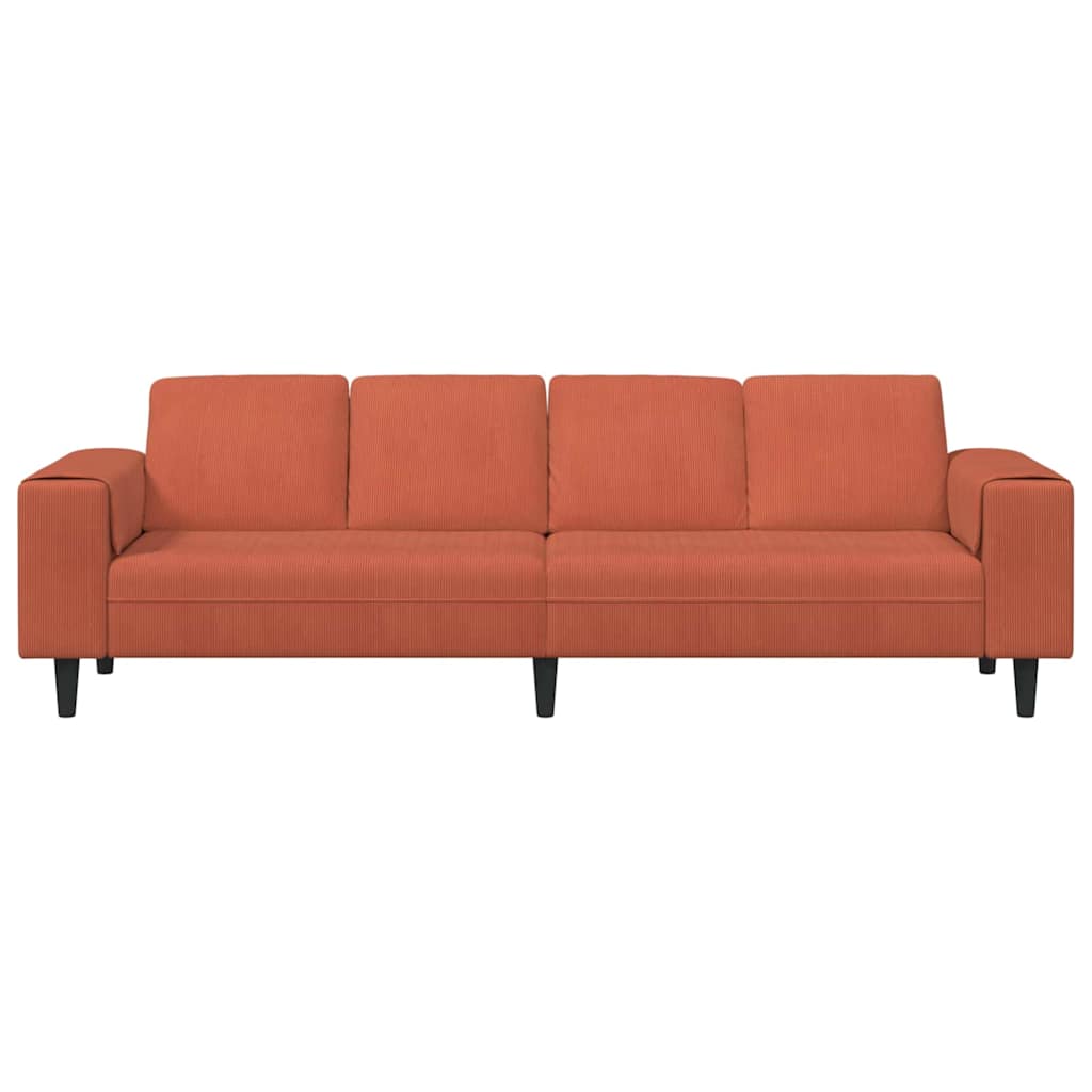 Divano Rosso Arancio 250 x 77 x 76 cm Tessuto in Cords