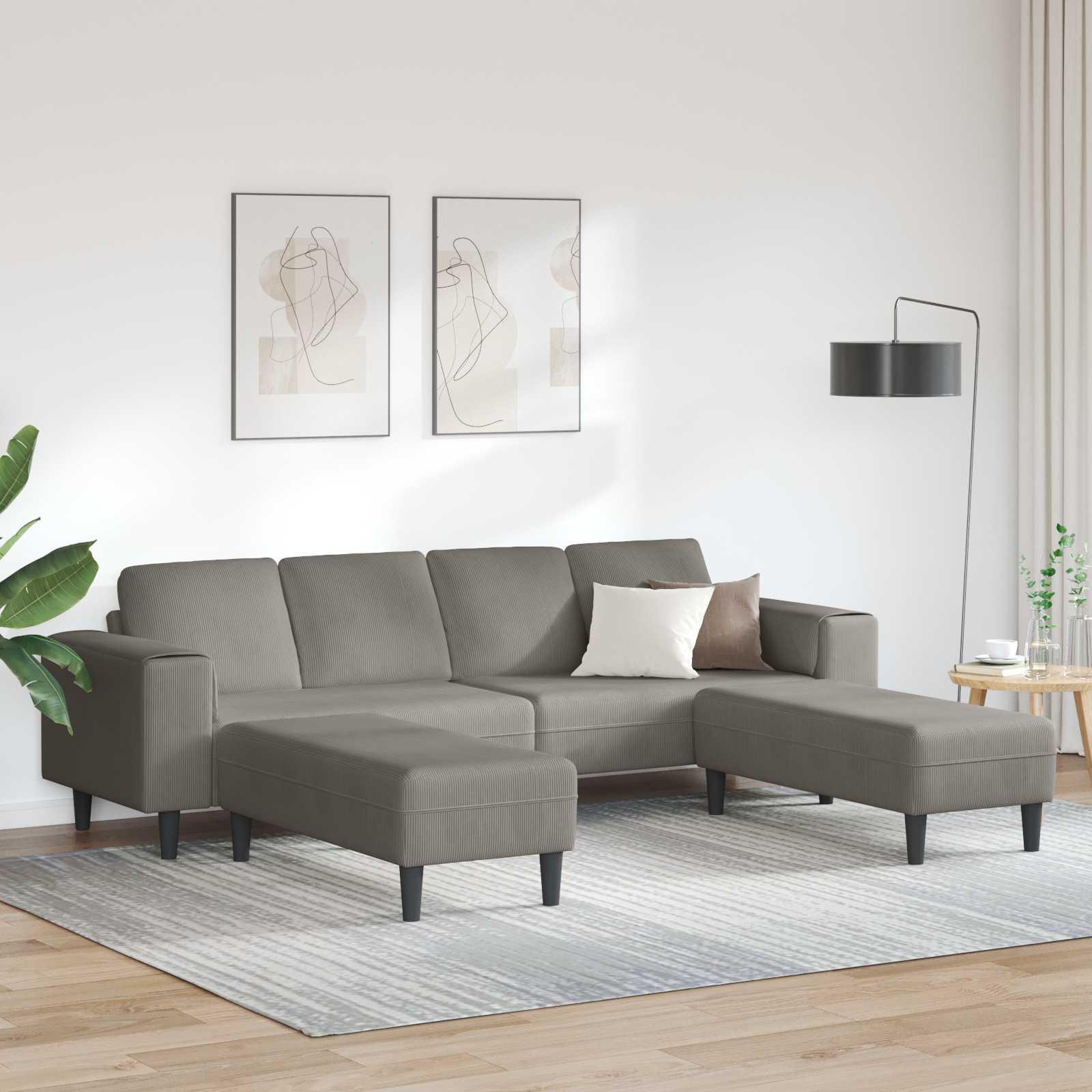 Divano Grigio chiaro 250 x 188 x 76 cm Tessuto in Cords | homemem39