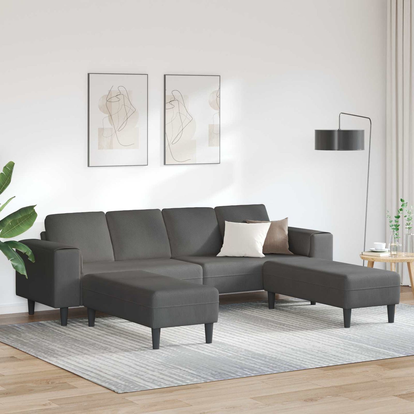 Divano Grigio scuro 250 x 188 x 76 cm Tessuto in Cords | homemem39