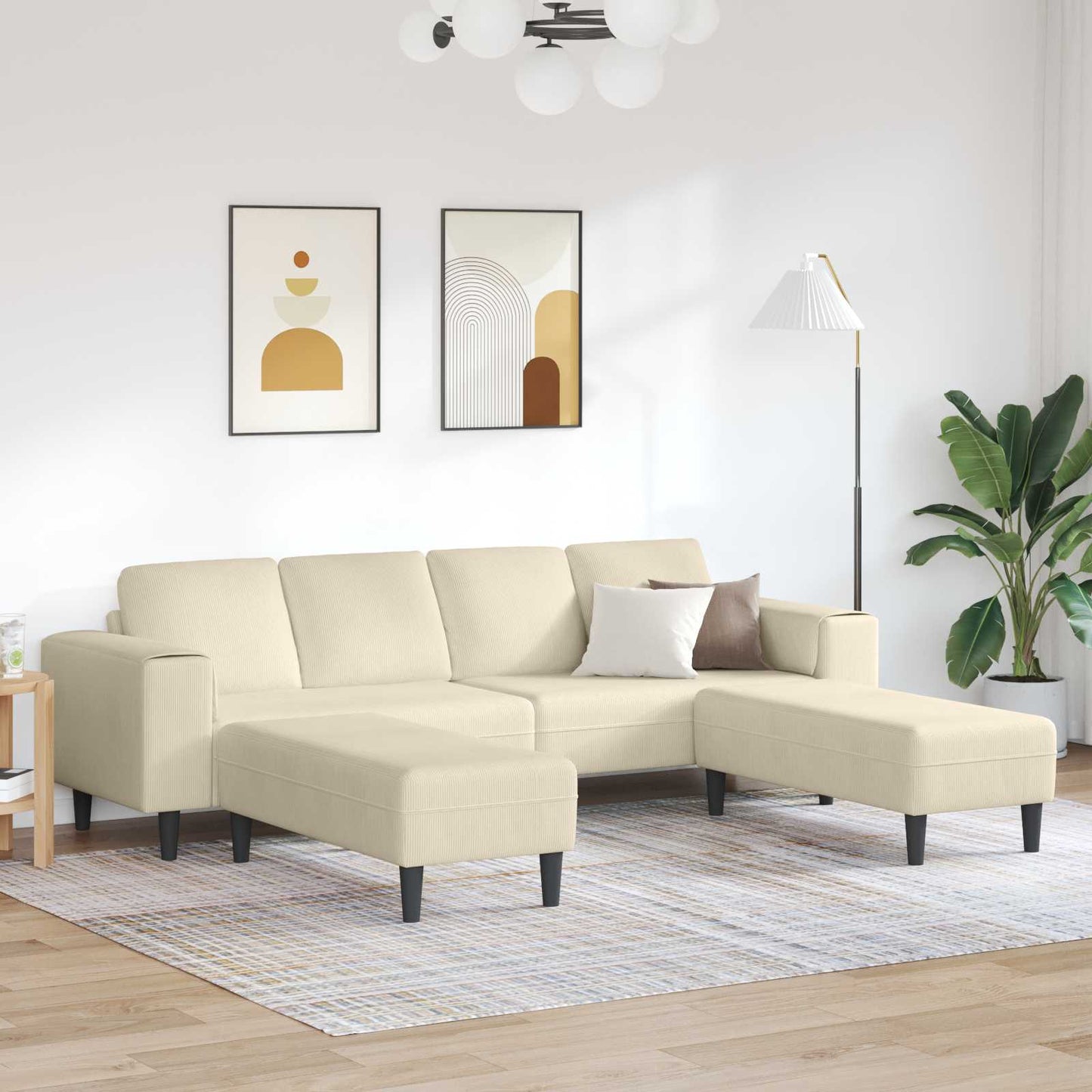 Divano Crema 250 x 188 x 76 cm Tessuto in Cords | homemem39