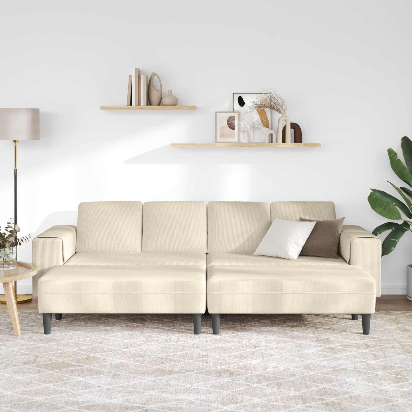 Divano Crema 250 x 188 x 76 cm Tessuto in Cords | homemem39