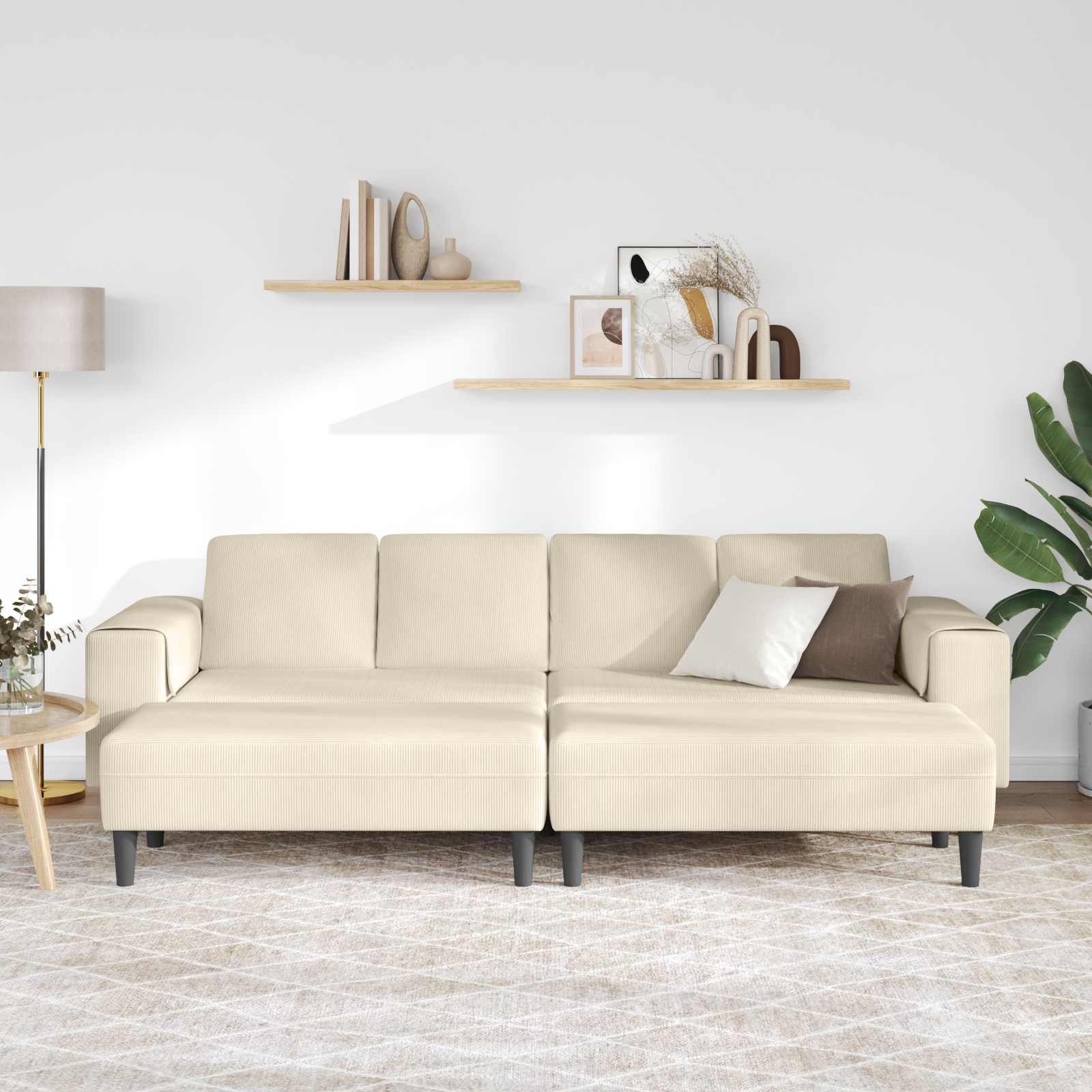 Divano Crema 250 x 188 x 76 cm Tessuto in Cords | homemem39