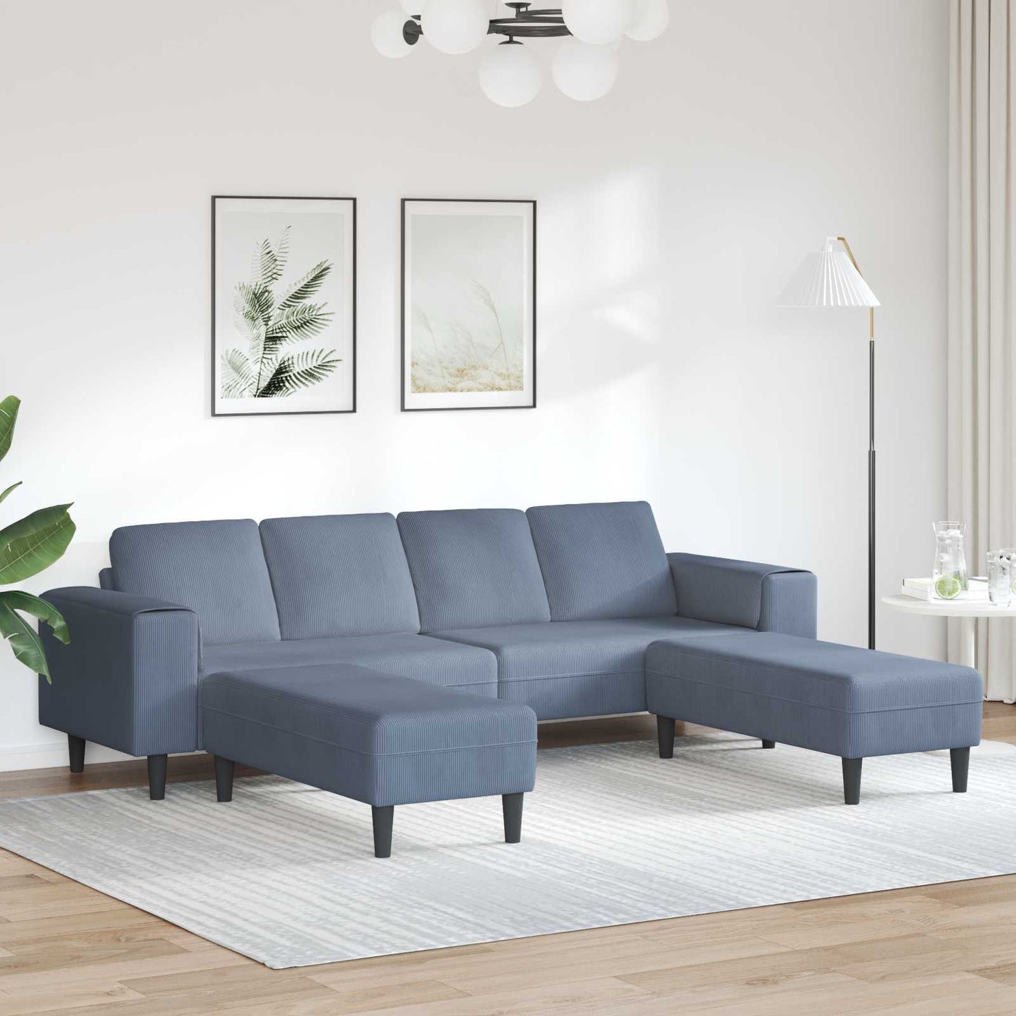 Divano Blu 250 x 188 x 76 cm Tessuto in Cords | homemem39