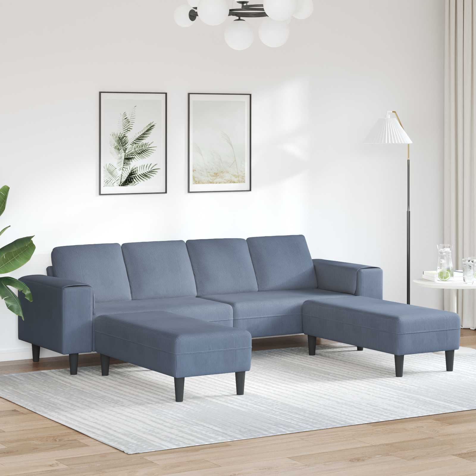 Divano Blu 250 x 188 x 76 cm Tessuto in Cords | homemem39