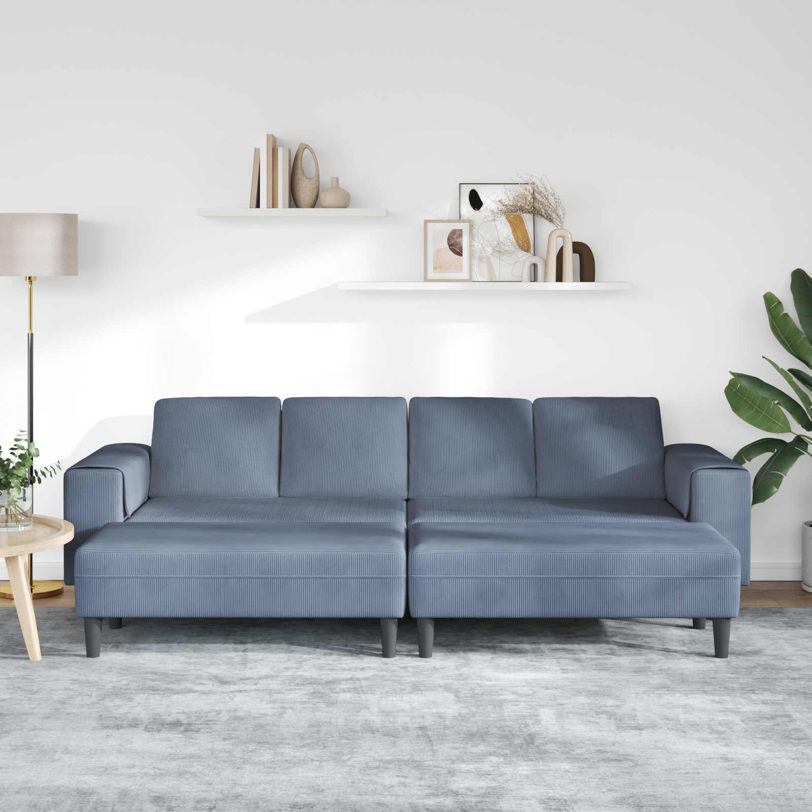Divano Blu 250 x 188 x 76 cm Tessuto in Cords | homemem39